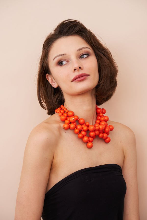 Kenneth Jay Lane Coral Cluster Drops Necklace