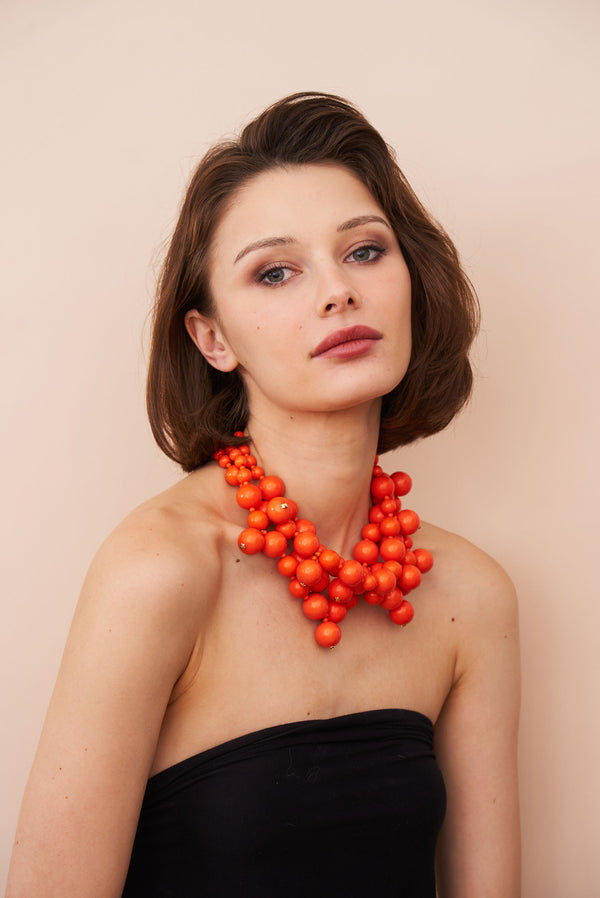 Kenneth Jay Lane Coral Cluster Drops Necklace