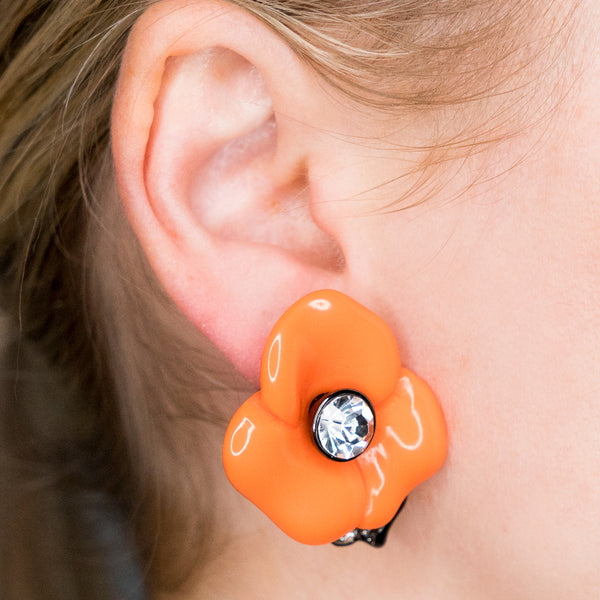 Kenneth Jay Lane Coral Flower Clip-On Earrings