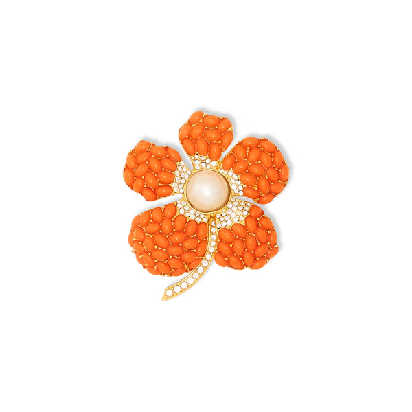 kenneth jay lane Coral & Pearl Flower Pin