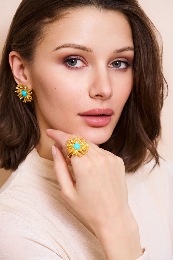 Kenneth Jay Lane Coral Reef Ring - Turquoise Center