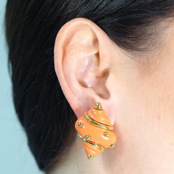 Kenneth Jay Lane Coral Seashell Clip Earrings