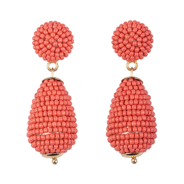 Kenneth Jay Lane Coral Seed Bead Pierced Earring