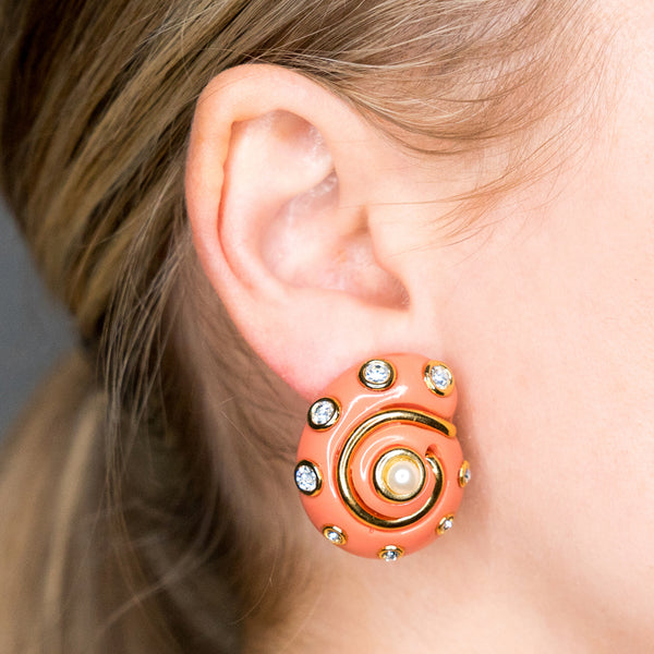 Kenneth Jay Lane Coral Snail Clip Earrings
