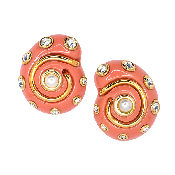 kenneth jay lane Coral Snail Clip Earrings