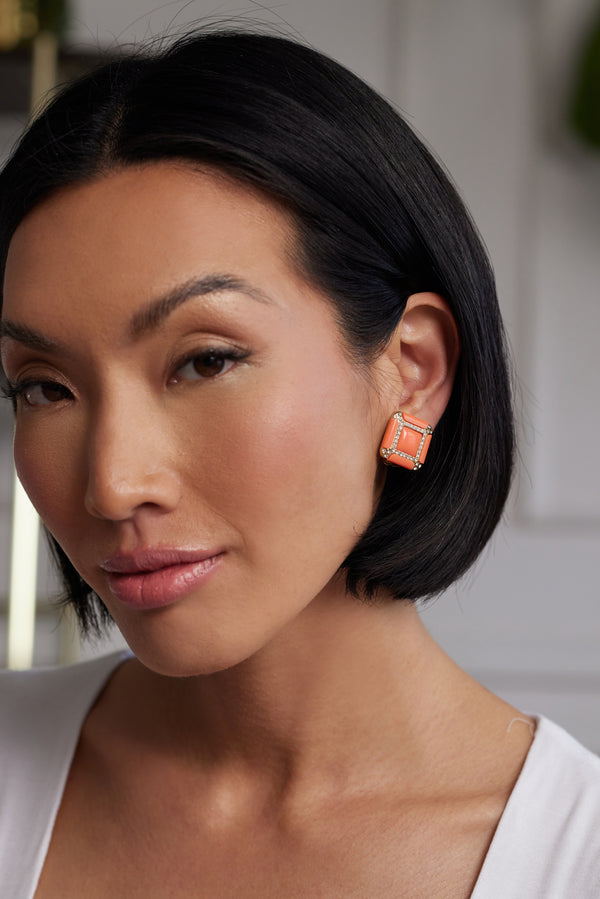 Kenneth Jay Lane Coral Square Clip Earrings