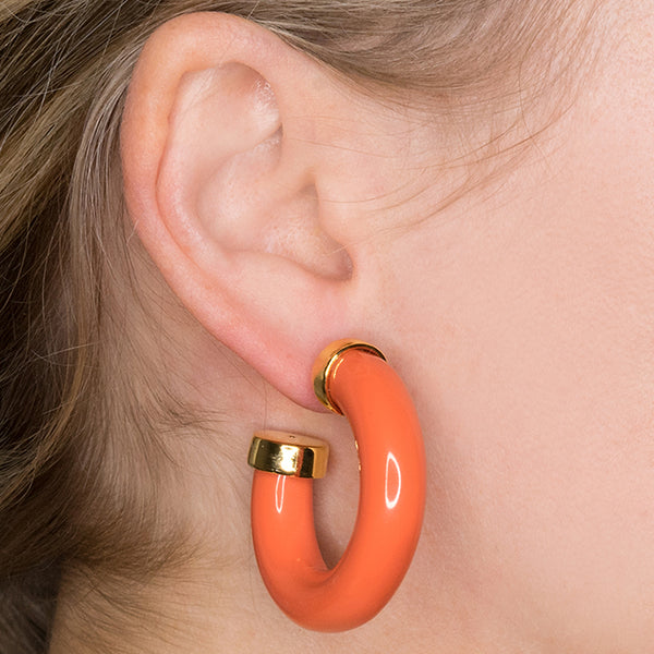 Kenneth Jay Lane Coral Tube Hoop Pierced Earrings