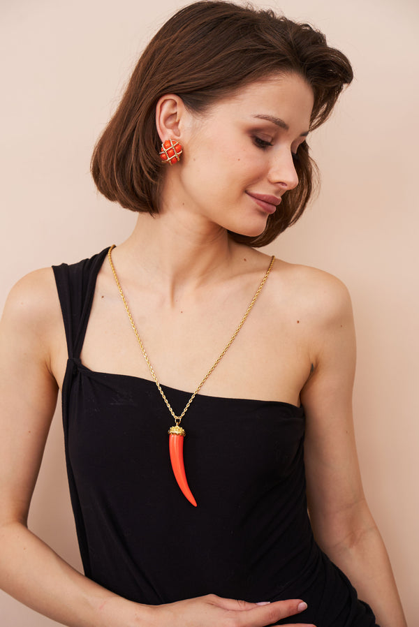 Kenneth Jay Lane Coral Tusk Pendant Necklace