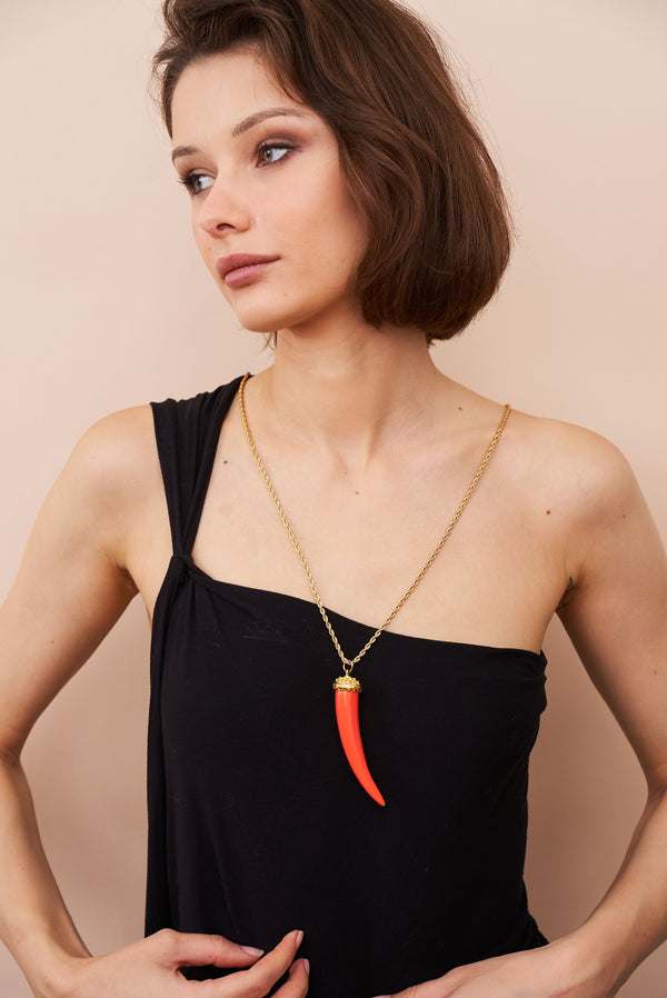 Kenneth Jay Lane Coral Tusk Pendant Necklace