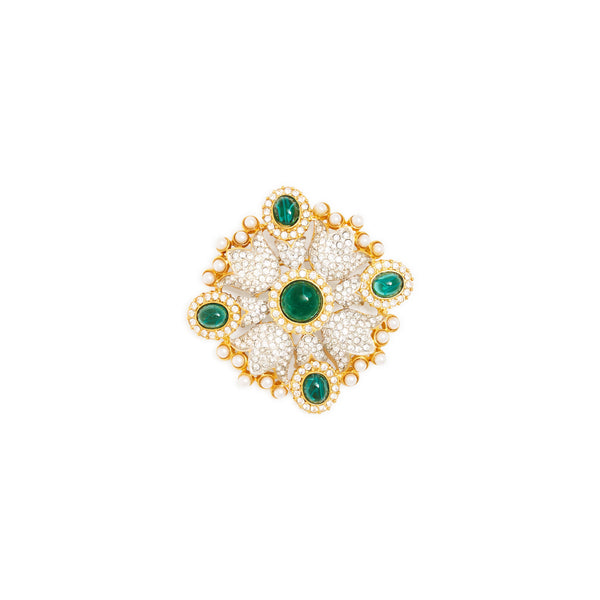kenneth jay lane Crystal and Emerald Shield Pin