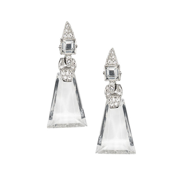 kenneth jay lane Crystal Art Deco Clip Earrings