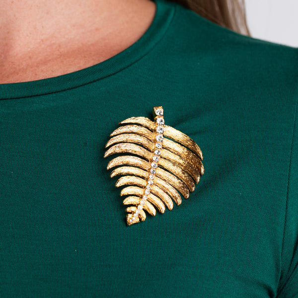 Kenneth Jay Lane Crystal Center Stem Leaf Pin