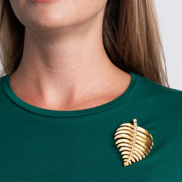kenneth jay lane Crystal Center Stem Leaf Pin
