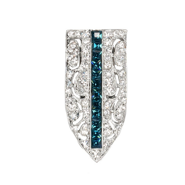 kenneth jay lane Crystal Deco Pin With Sapphire