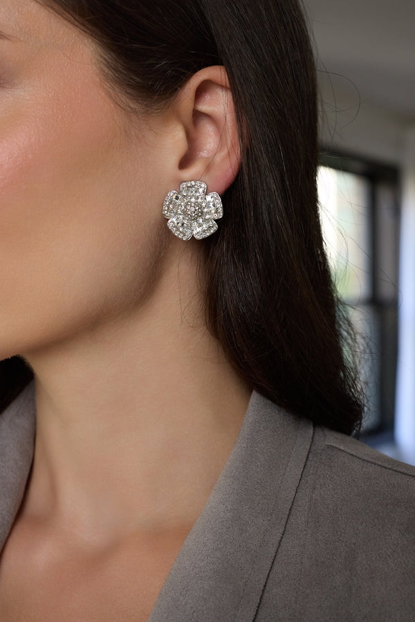 Kenneth Jay Lane Crystal Flower Clip Earrings