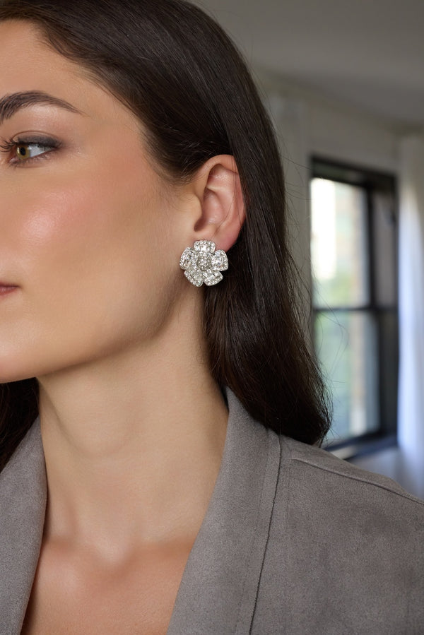 Kenneth Jay Lane Crystal Flower Clip Earrings