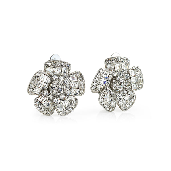 kenneth jay lane Crystal Flower Clip Earrings