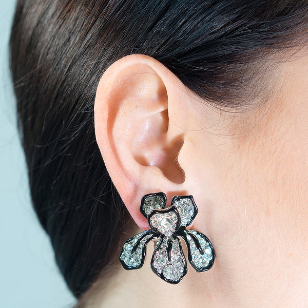 Kenneth Jay Lane Crystal Flower Clip-On Earrings