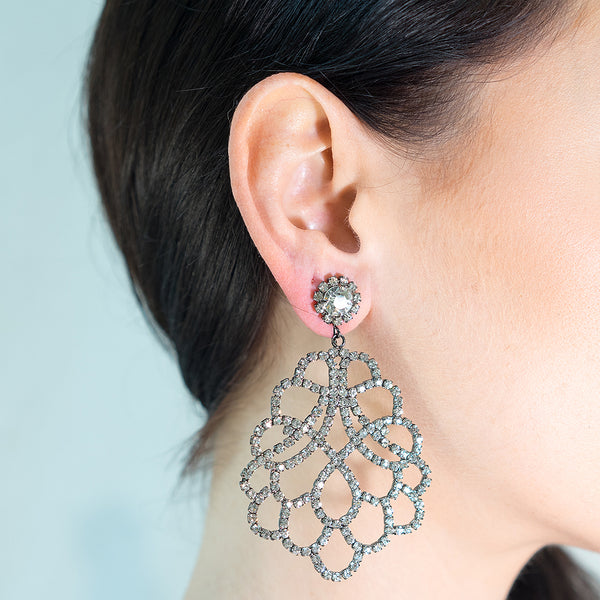 Kenneth Jay Lane Crystal Lace Clip Earrings