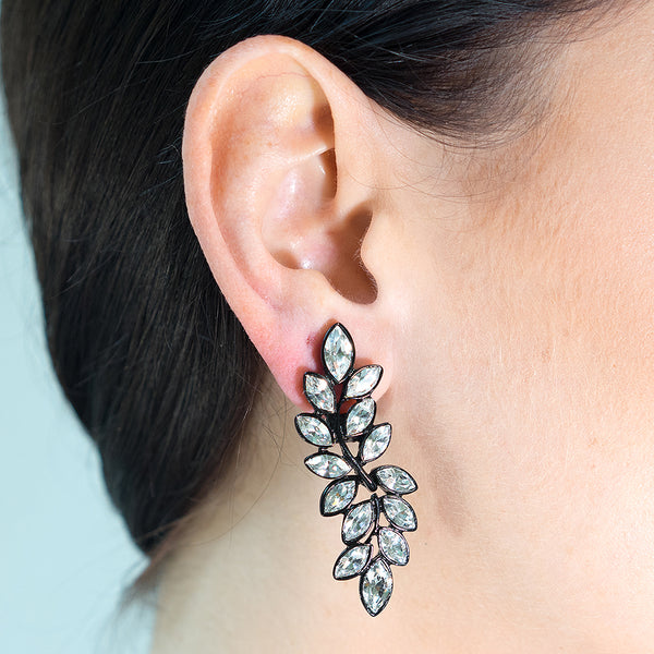 Kenneth Jay Lane Crystal Leaf Drop Earrings