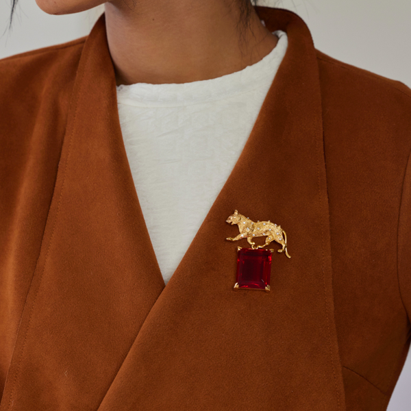 Kenneth Jay Lane Crystal & Ruby Panther Pin