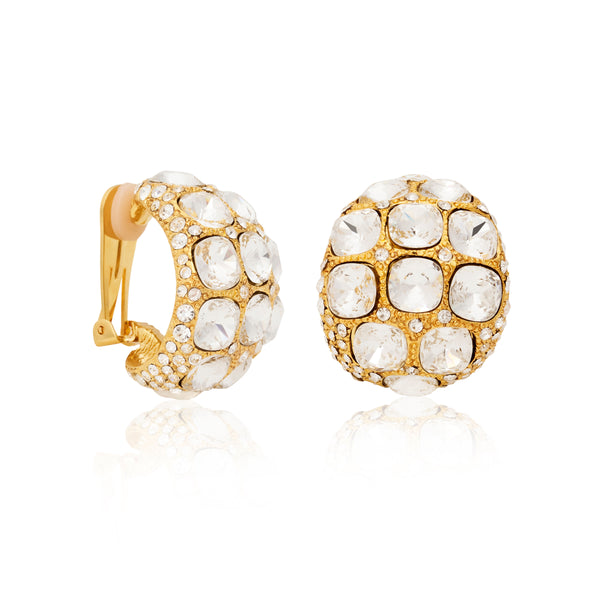 Kenneth Jay Lane Crystal Square Hoop Clip Earrings