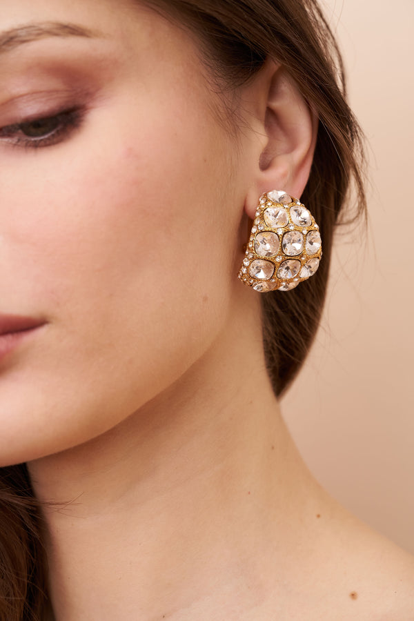 Kenneth Jay Lane Crystal Square Hoop Clip Earrings