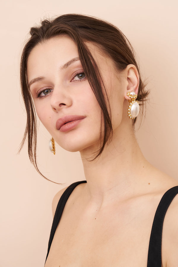 Kenneth Jay Lane Crystal Trim Pearl Earrings