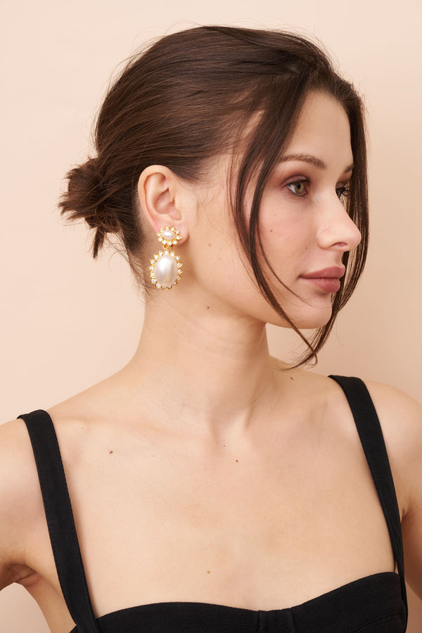 Kenneth Jay Lane Crystal Trim Pearl Earrings