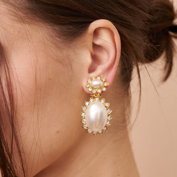 kenneth jay lane Crystal Trim Pearl Earrings