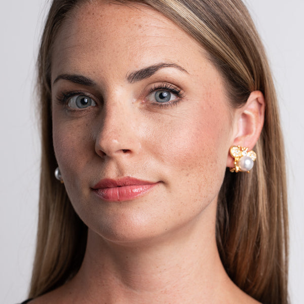 Kenneth Jay Lane Cultura Pearl Bee Clip Earrings