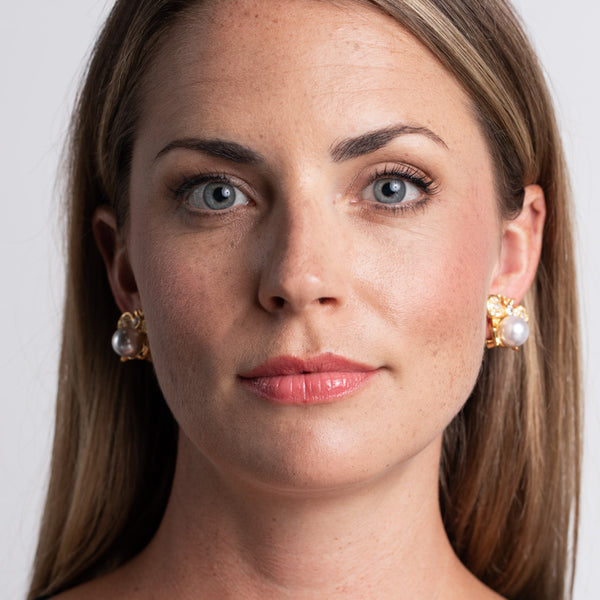 Kenneth Jay Lane Cultura Pearl Bee Clip Earrings