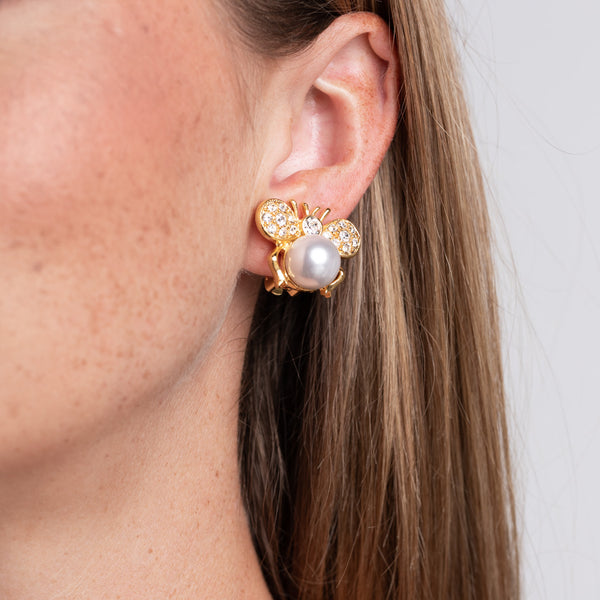 kenneth jay lane Cultura Pearl Bee Clip Earrings