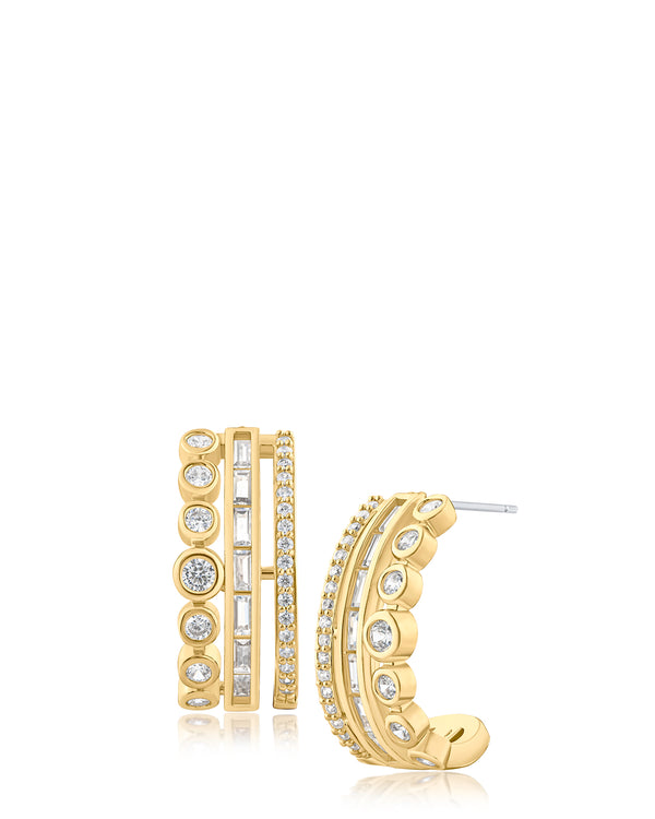 kenneth jay lane CZ Bezel Set Triple Row Hoops