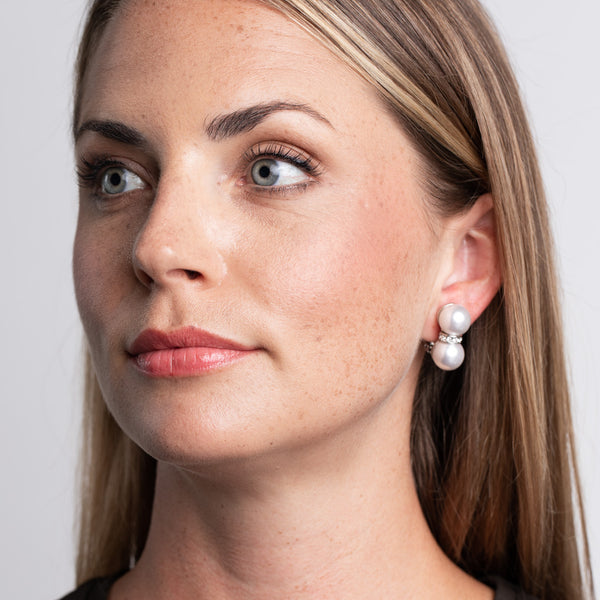 Kenneth Jay Lane Double Pearl Ball Clip Earrings