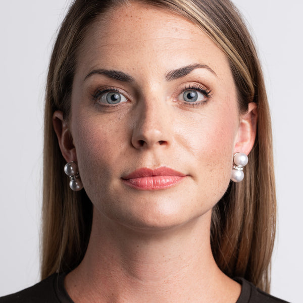 Kenneth Jay Lane Double Pearl Ball Clip Earrings