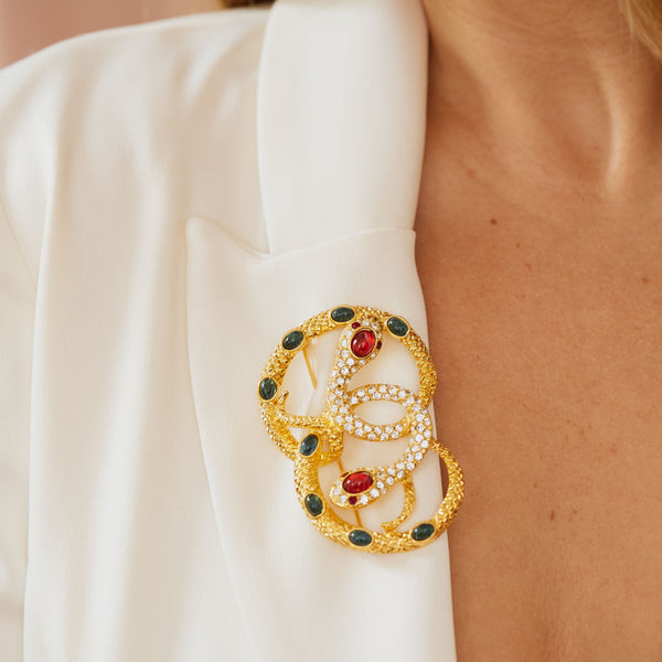 Kenneth Jay Lane Double Ruby Snake Head Pin