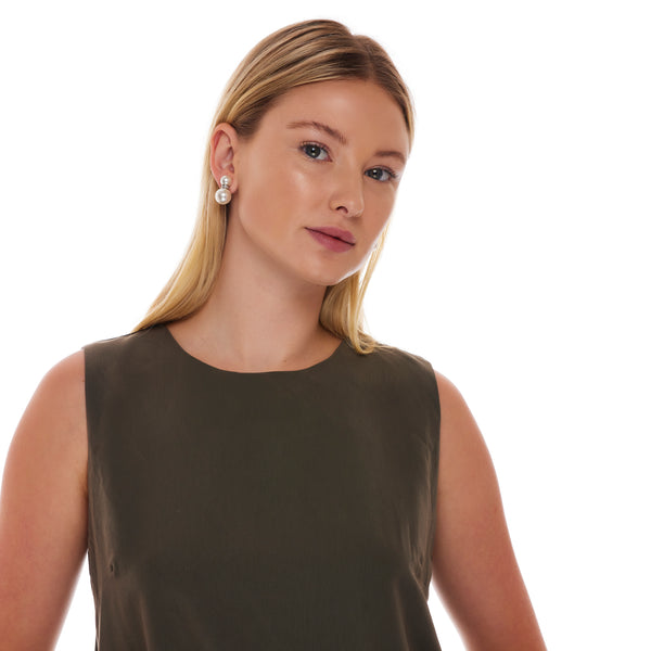 Kenneth Jay Lane Double White Pearl Clip Earrings