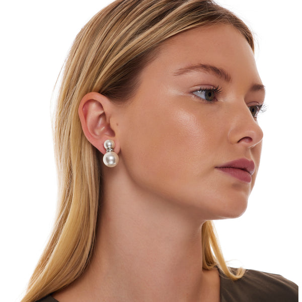 Kenneth Jay Lane Double White Pearl Clip Earrings