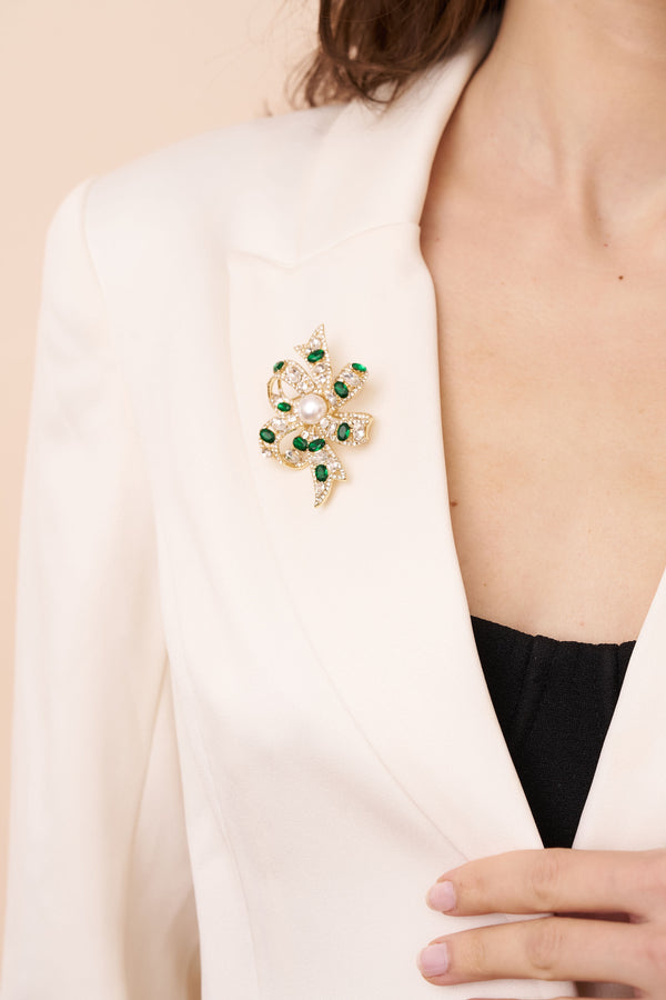 Kenneth Jay Lane Emerald And Crystal Bow Pin