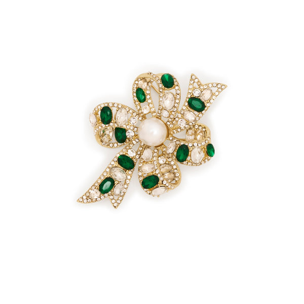 kenneth jay lane Emerald and Crystal Bow Pin