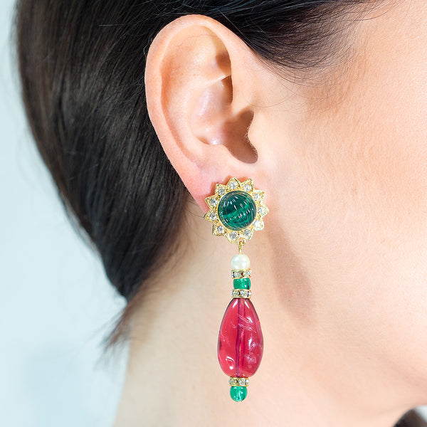 Kenneth Jay Lane Emerald And Ruby Clip Earrings