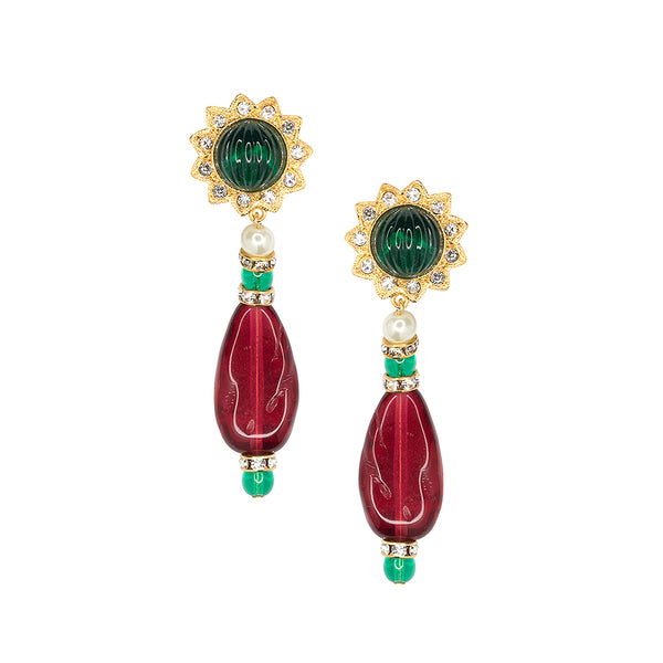 kenneth jay lane Emerald And Ruby Clip Earrings