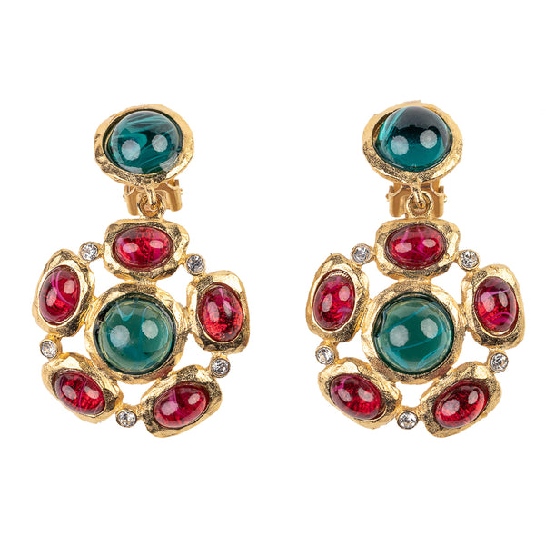 Kenneth Jay Lane Emerald And Ruby Gem Clip Earring