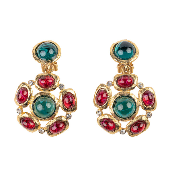 kenneth jay lane Emerald and Ruby Gem Clip Earring