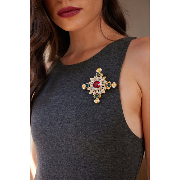 Kenneth Jay Lane Emerald And Ruby Gemstone Pin