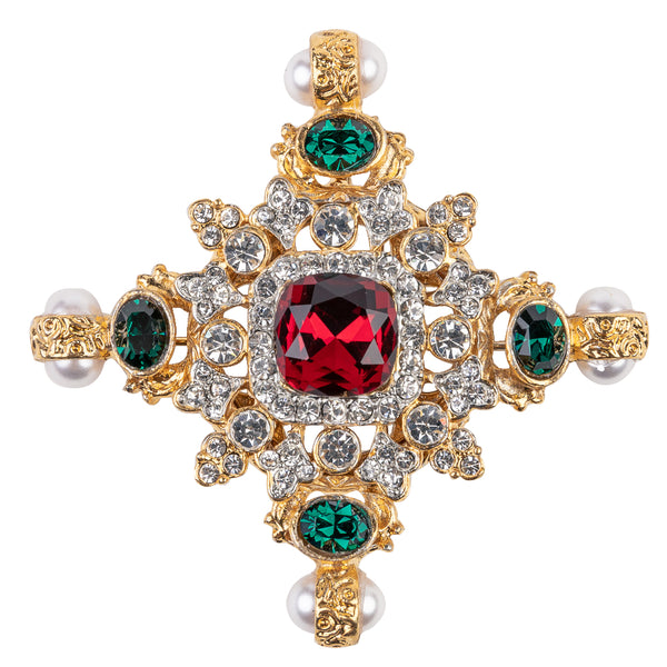 Kenneth Jay Lane Emerald And Ruby Gemstone Pin