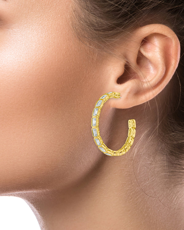 Kenneth Jay Lane Emerald Bezel Set Hoop Earrings