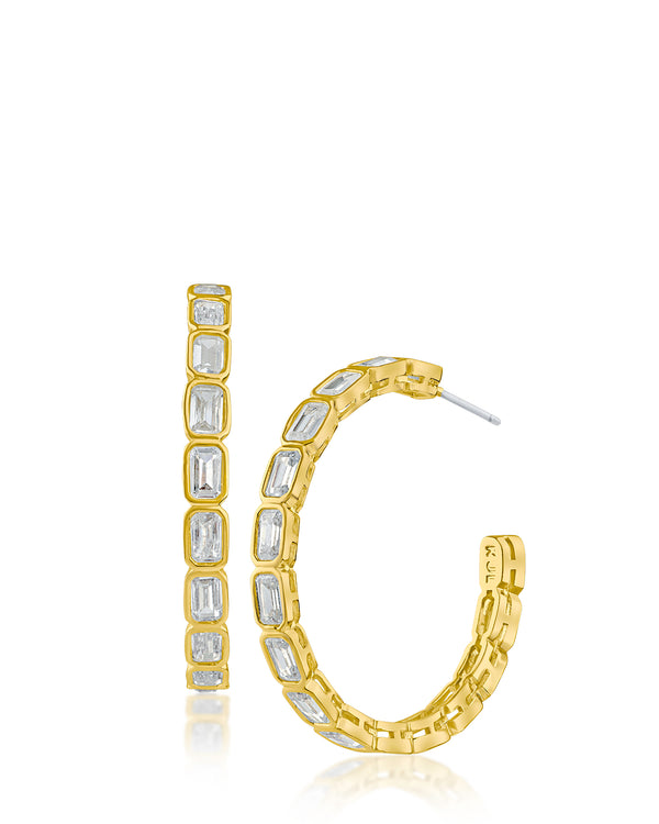 kenneth jay lane Emerald Bezel Set Hoop Earrings