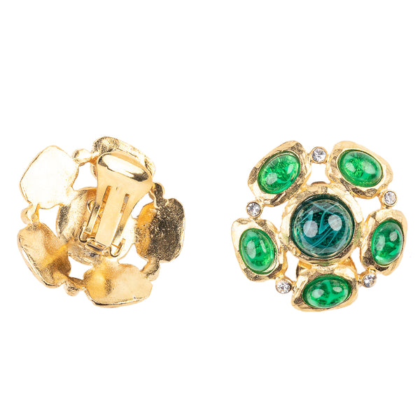Kenneth Jay Lane Emerald Cabochon Clip Earrings